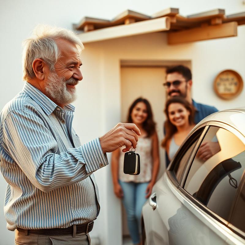Nikos handing keys to a family